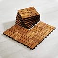 Hardwood Interlocking Patio Deck Tiles (Pack of 10, 12" x 12"), Acacia Wood Deck Tiles Interlocking Outdoor, Patio Tiles Outdoor Interlocking Waterproof All Weather(12Slat-Natural Color)