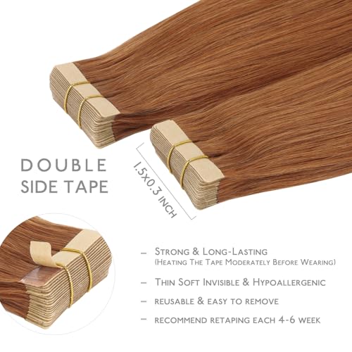 Image of WENNALIFE Tape in Hair Extensions Human Hair, 20pcs 40g 12 inch Cinnamon Terra Copper Remy Hair Extensions Straight Human Hair Tape in Extensions Skin Weft Tape Extensions Human Hair