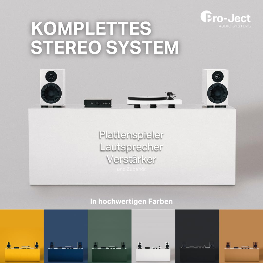 Pro-Ject Colourful Audio System 2 – Komplettes HiFi Set mit Plattenspieler, Verstärker & Lautsprechern (Matt Weiß)