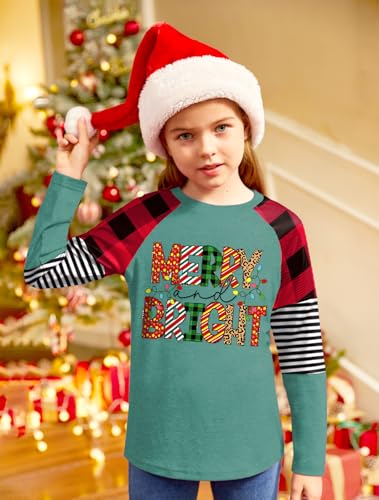 Image of BesserBay Girls Christmas Raglan Shirt Casual Leopard Stripe Patchwork Tunic Top 4-14 Years