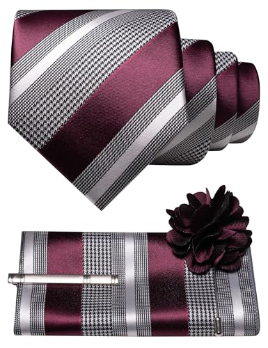 Image of JEMYGINS Mens Striped Tie and Lapel Pin Necktie Pocket Square and Tie Clip Sets for Business Casual 4PCS