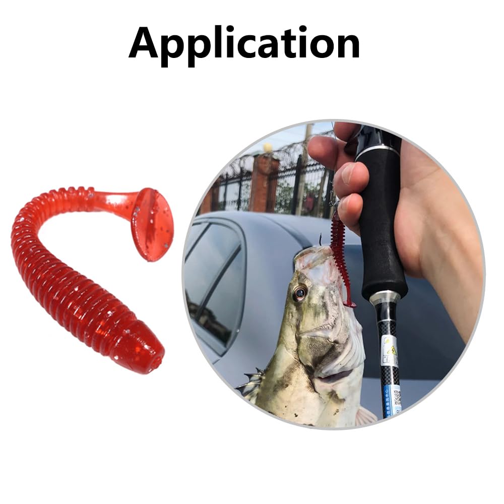 50pcs Esca in plastica morbida T Coda Grasso Ver Esca Accessori da Pesca Ideale per Catturare persico trota salmone