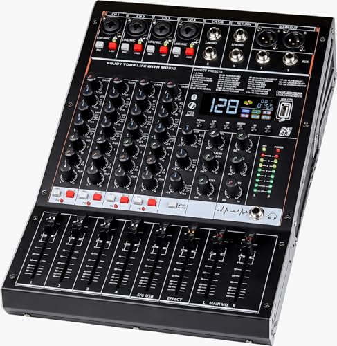 Image of Audio Array AM-Mix6 6-Channel Hybrid USB Audio Mixer with 6 Analog + 2 Digital Inputs, 48kHz /16-Bit, +50dB Mic Gain, PAD Switch, Dual AUX Sends,128 DSP FX, Balanced XLR Main Output, ≥102dB Max SPL