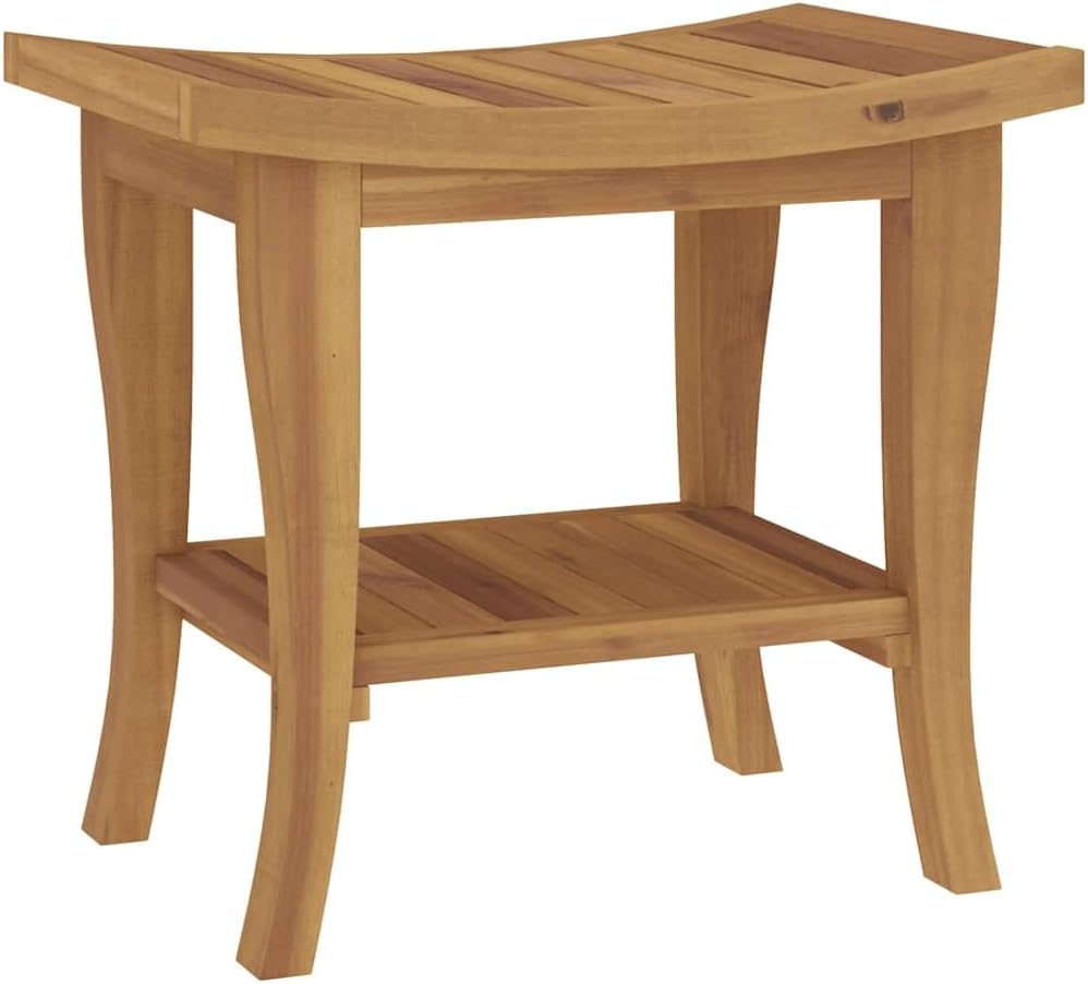 Rustic Solid Teak Bathroom Side Table with Shelf, Natural Teak Wood Storage Organizer for Towels and Toiletries, 19.7x13.8x17.7 Inches, Durable and Easy-Clean Surface