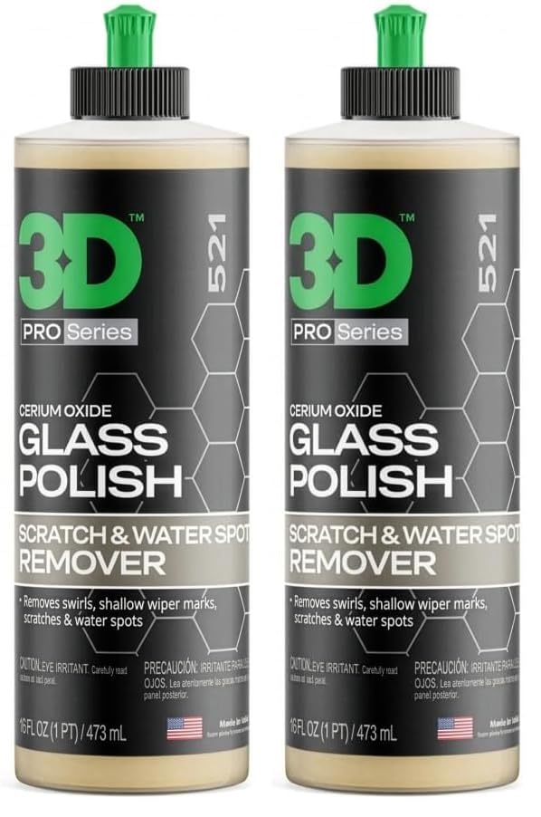 Image of 3D Glass Polish - Cerium-Oxide Based Window Polish, Light & Fine Glass Scratch Remover for Car Windows - Restores Clarity & Removes Wiper Marks, Swirls, Water Spots - 16oz (Pack of 2)