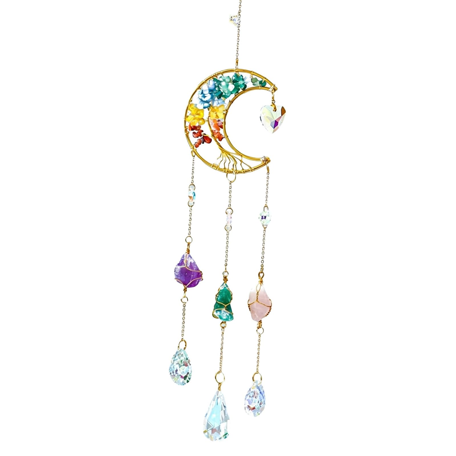 XAGMODSHN Colorful Crystal Suncatchers Wind Chimes with Moons and Crystal Tree Detail for Home Window Decors and Garden Hanging Window Hanging Wind Chimes
