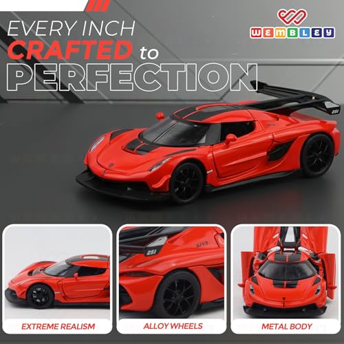 Image of Wembley 1:32 Scale Die-Cast Toy Car for Kids| with Opening Doors, Hood & Trunk| Features Pull Back Action| Luxury Sports Car Collectible|| Die-Cast Metal Body - Orange
