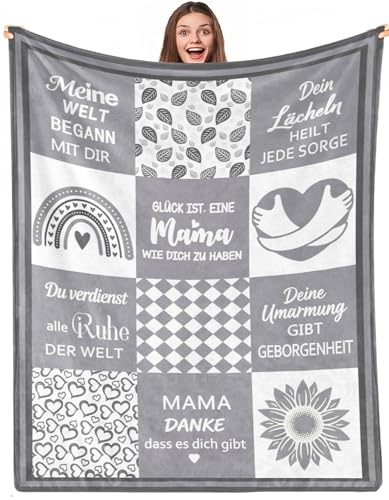 PJLJC Kuscheldecke Geschenk für Mama Muttertagsgeschenk Geburtstags für Mama von Tochter & Sohn Personalisierte Decke für Meine Mutter super weiche Flanelldecke150x200 cm