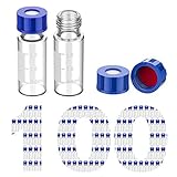 Autosampler Vials, MS Lab Supply Sample Vials 2ml with Write-on Spot and Graduations 9-425 Type Threaded Vial and 9mm Blue ABS Screw Caps & Septa, Clear, Case of 100