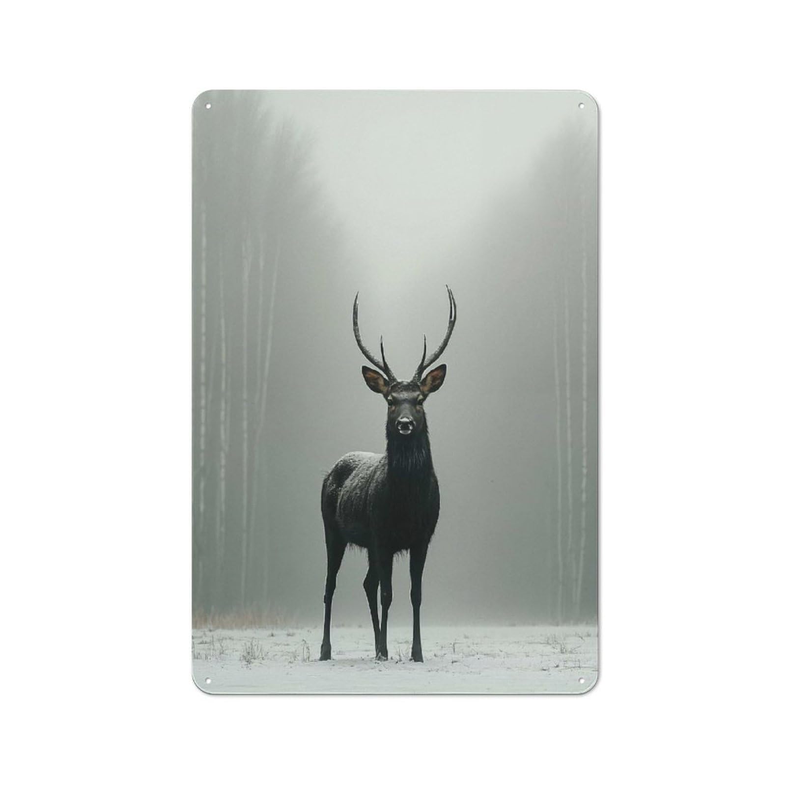 Majestic Deer in Winter Fog Cottage Style Metal Wall Decor 30x20cm, Decorative Tin Sign for Cottage, Kitchen, Hallway Or Breakfast Nook
