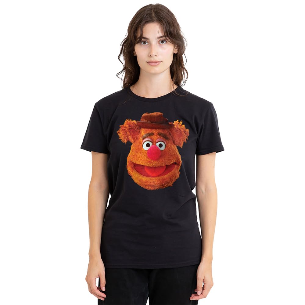 Muppets Disney The Fozzie Face Ladies T-Shirt, Black, Large
