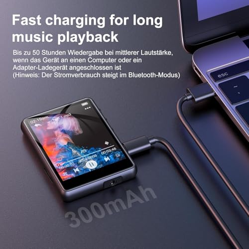 Swofy Lettore MP3 Da 64 Gb Bluetooth 5.3 Hifi Music Player, Lettore MP3 Touch Screen Da 2,4 Pollici Con Registratore Altoparlante, Radio Fm, Supporto Per Espansione Fino A 128 Gb (Nero) - 6