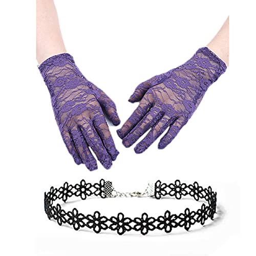 Mesyo Short 80s Lace Fingerless Gloves Wrist Length Formal Women Vintage Tea Party Gloves