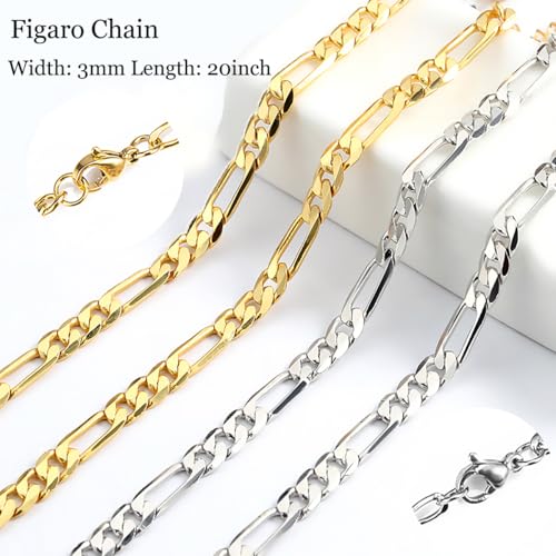 Crucifix Cross Necklace 18k Gold Plated Stainless Steel Cross Pendant Necklace with Jesus 3mm 20" Figaro Chain For Men Women4