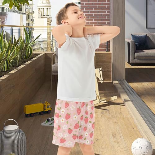 Strawberry and Daisy Athletic Shorts with Zipper Pockets, Youth Boys Athletic Running Shorts for Summer 5