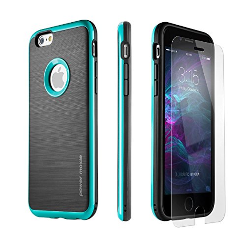 iPhone 6 Case, iPhone 6s Case PowerMoxie® [Slim Durable Design] with Tempered Glass Screen Protector Heavy Duty Cover for iPhone 6/6s - Teal Black