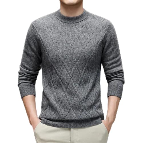 Men’S Wool Cashmere Blend Plaid Sweater Casual O-Neck Long Sleeve Pullover Knit Jumper Tops