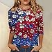 Women's Tops 0 Neck Flag Printed T Shirt Fashion 3/4 Length Sleeve Blouse Dressy Casual Star and Stripe Shirts