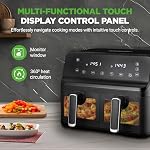 Friteuse à air à double panier NutriChef, 9 options de cuisson/presets, contrôle de température précis, cuisson sans huile avec fenêtre transparente, paniers doubles de 4,4QT pour des repas polyvalents, design noir élégant