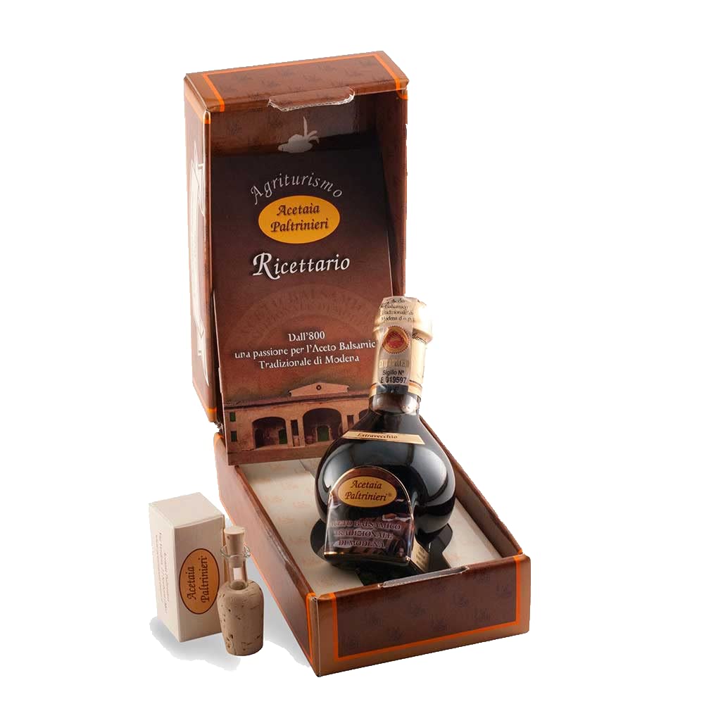 Acetaia Paltrinieri Aceto Balsamico Tradizionale di Modena DOP Extravecchio, 25 Jahre gereift, 100ml in Kastanienholz Geschenkbox
