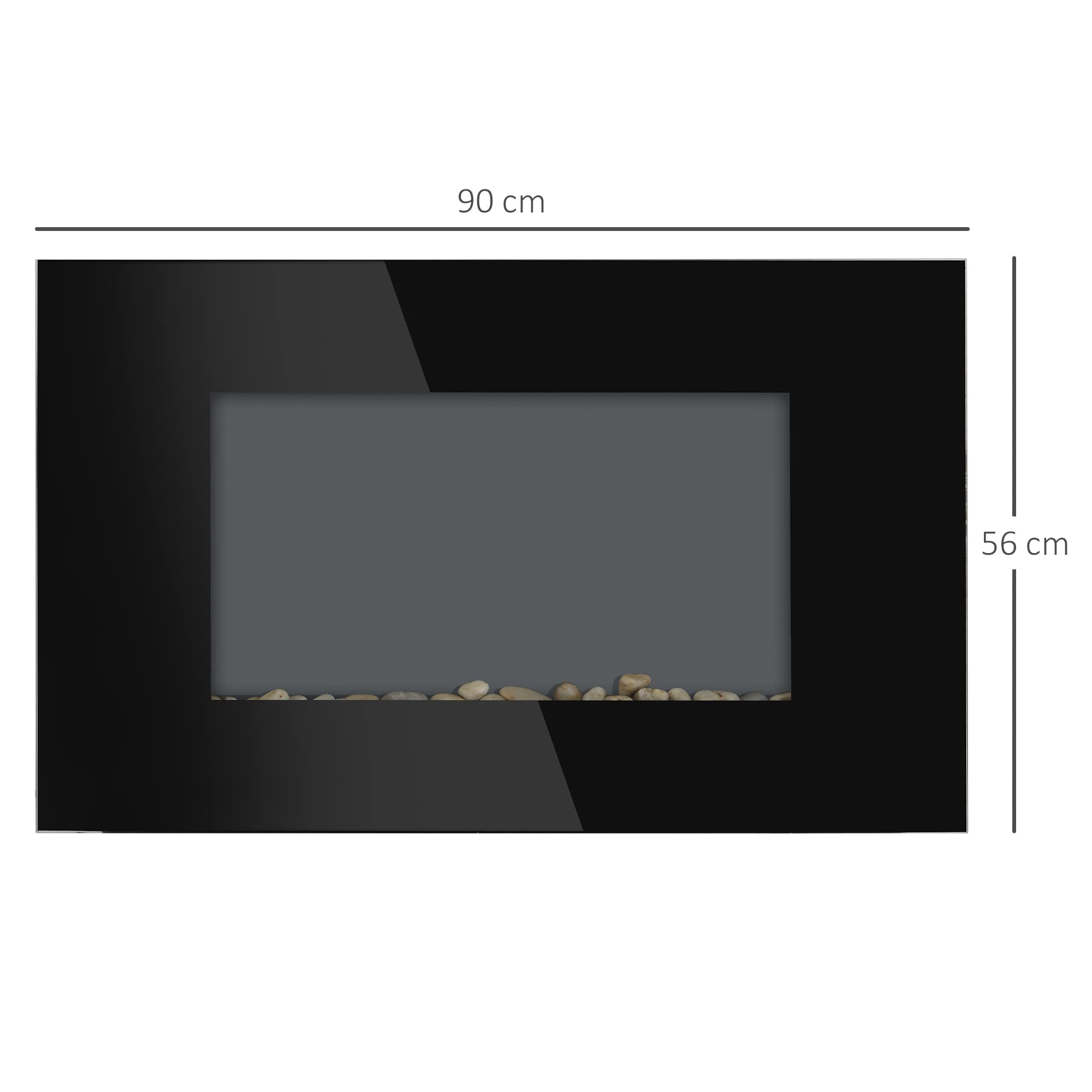 HOMCOM Cheminée électrique Murale LED 7 Effets Flammes + 7 Couleurs Ambiance + Galets télécommande Thermostat 1000-2000 W minuterie Noir