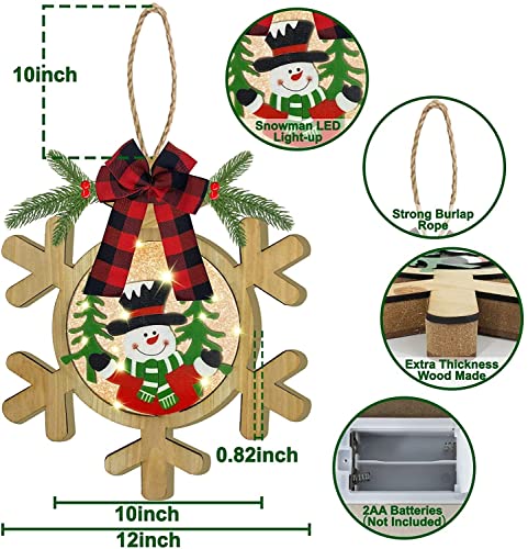 [ Lighted & Timer ] Turnmeon Prelit Snowman Christmas Wreath Sign Decoration With Lights Battery Operated Wooden Hanging Xmas Sign For Front Door Christmas Decoration Home Window Wall Outdoor Indoor #TOP4