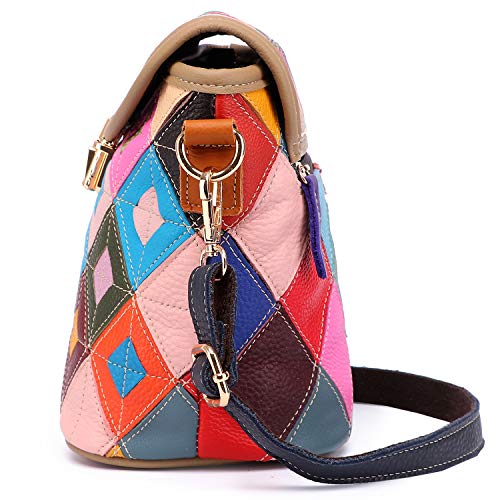 Image of Women 3D Floral Multicolor Small Crossbody Bag Genuine Leather Handbag Snake Pattern Colorful Spliced Shoulder Purse