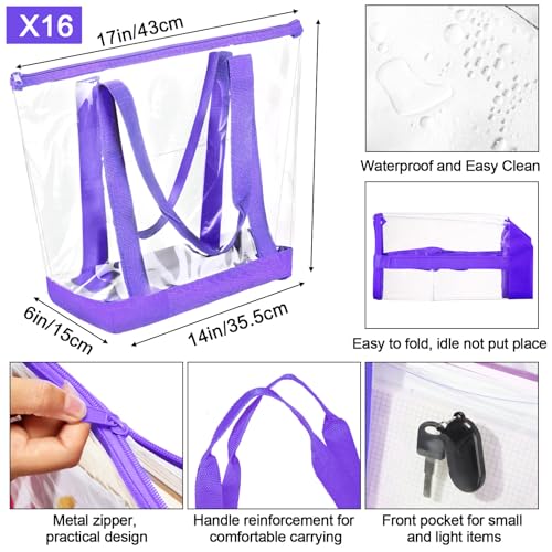 Image of Silkfly Clear Tote Bags Bulk, PVC Shoulder Handbag, Security Approved See Through Bag with Zipper Closure for Work