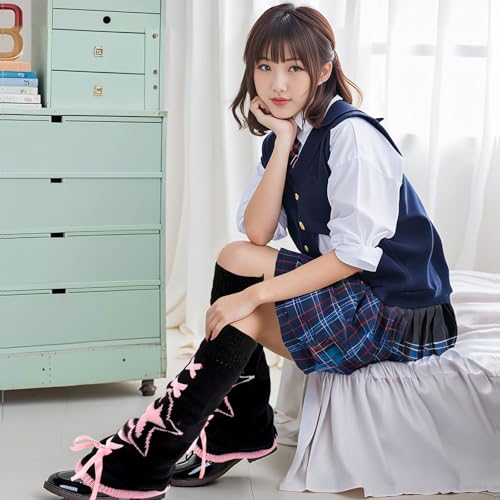 Junely 2 Pairs Leg Warmers for Women Kawaii Leg Warmer Cute Legwarmers Japanese Socks Halloween Goth Emo Gyaru Accessories3