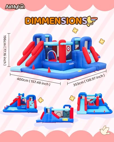 AirMyFun Bounce House,Bouncy Castle with Ball Pit,Inflatable Kids Double Slide with Air Blower, Castle Bouncer for Children Jumping Outdoor and Indoor Party - Image 3