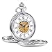TREEWETO Men's Retro Half Hunter Mechanical Pocket Watch Silver Case Roman Numerals with Box