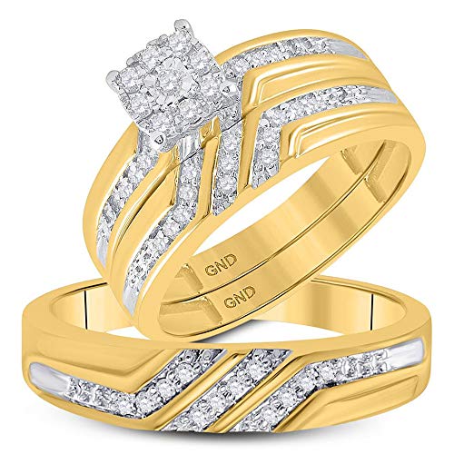 Jewels By Lux 10K Yellow Gold His Hers Round Diamond Solitaire Matching Wedding Set 1/3 Cttw, Womens Size: 5-9, Mens Size: 8-12