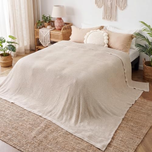 Image of Bedsure 100% Cotton Big Oversized King Blanket, Waffle Weave, Beige