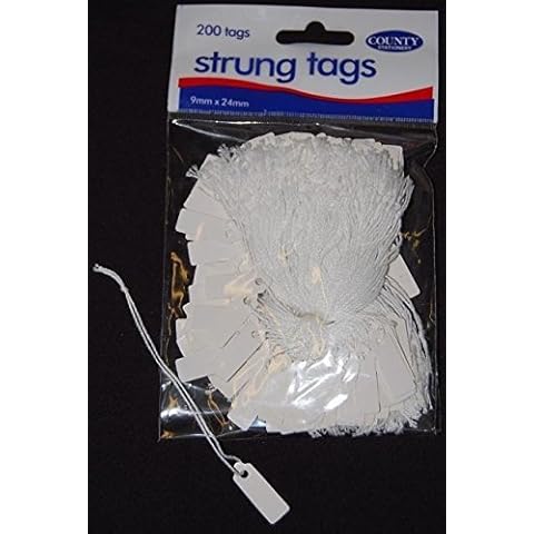 200 Small Strung Tags 9mm x 24mm String Jewellery Price Tag Shop Price Labels Cover