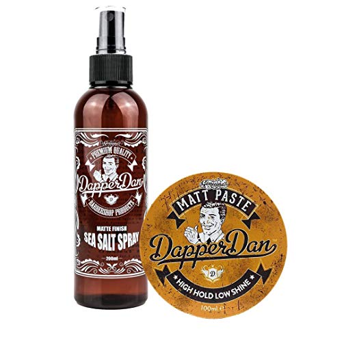 Dapper Dan Hair Styling Duo Pack containing Dapper Dan Matt Paste 100ml, for High Hold and Low Shine & Dapper Dan Matt Finish Sea Salt Hair Styling Spray 200ml