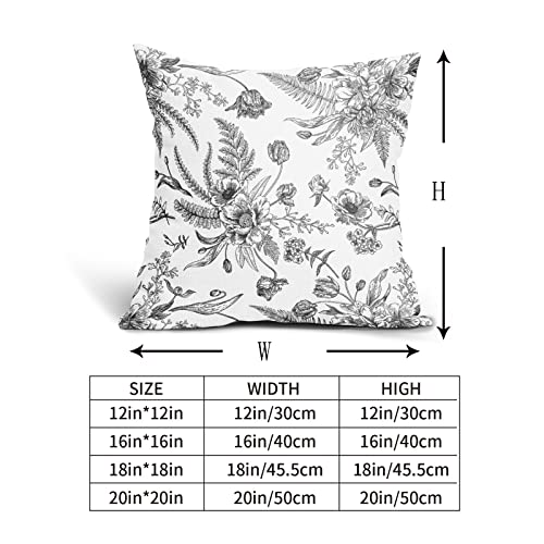 Black And White Flowers Pillow Covers 2 Packs 18X18 Inch Black Linen Floral Throw Pillowcase Decorative Vintage Spring Summer Floral Cushion Cover For Patio Sofa Bedroom Indoor Outdoor Party #TOP4