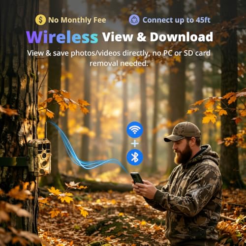 BlazeVideo Wildkamera WLAN mit App,Wildtierkamera Nachtsichtkamera Fotofalle 64MP 1296P Verbinden...