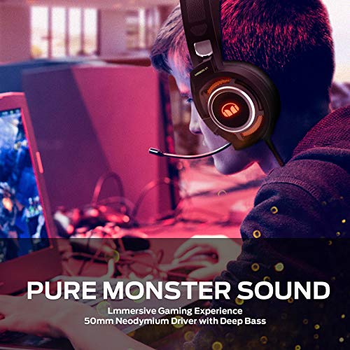Monster Mission V1 Gaming Headset, Over-Ear Gaming Headphone With Noise Cancelling Mic, Surround Sound Stereo, Adaptive Suspension Head Beam, Colorful Rgb Light, Compatible With Pc/Mac/Ps4/Xbox One… #TOP1