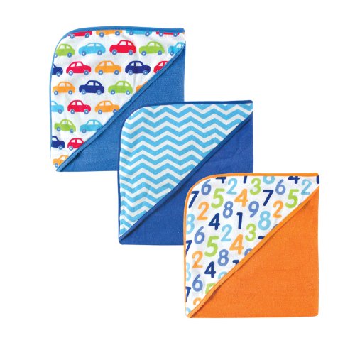 Image of Luvable Friends Print Hooded Towels, Blue Cars, 3 Count
