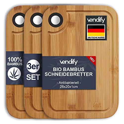vendify® Bambus Frühstücksbrettchen - 3er-Set Schneidebrett 28x20 cm -...