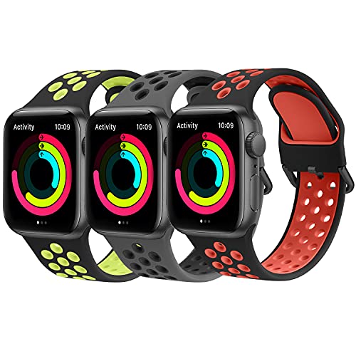 AGOO 3 PCS Bracelets pour Apple Watch 45mm 44mm 42mm 41mm 40mm 38mm, Bracelets de Sport en Silicone Souple Respirant pour Apple Watch Series 8 7 6 5 4 3 2 1 SE, Bracelet de Montre pour Femme/Homme Cover