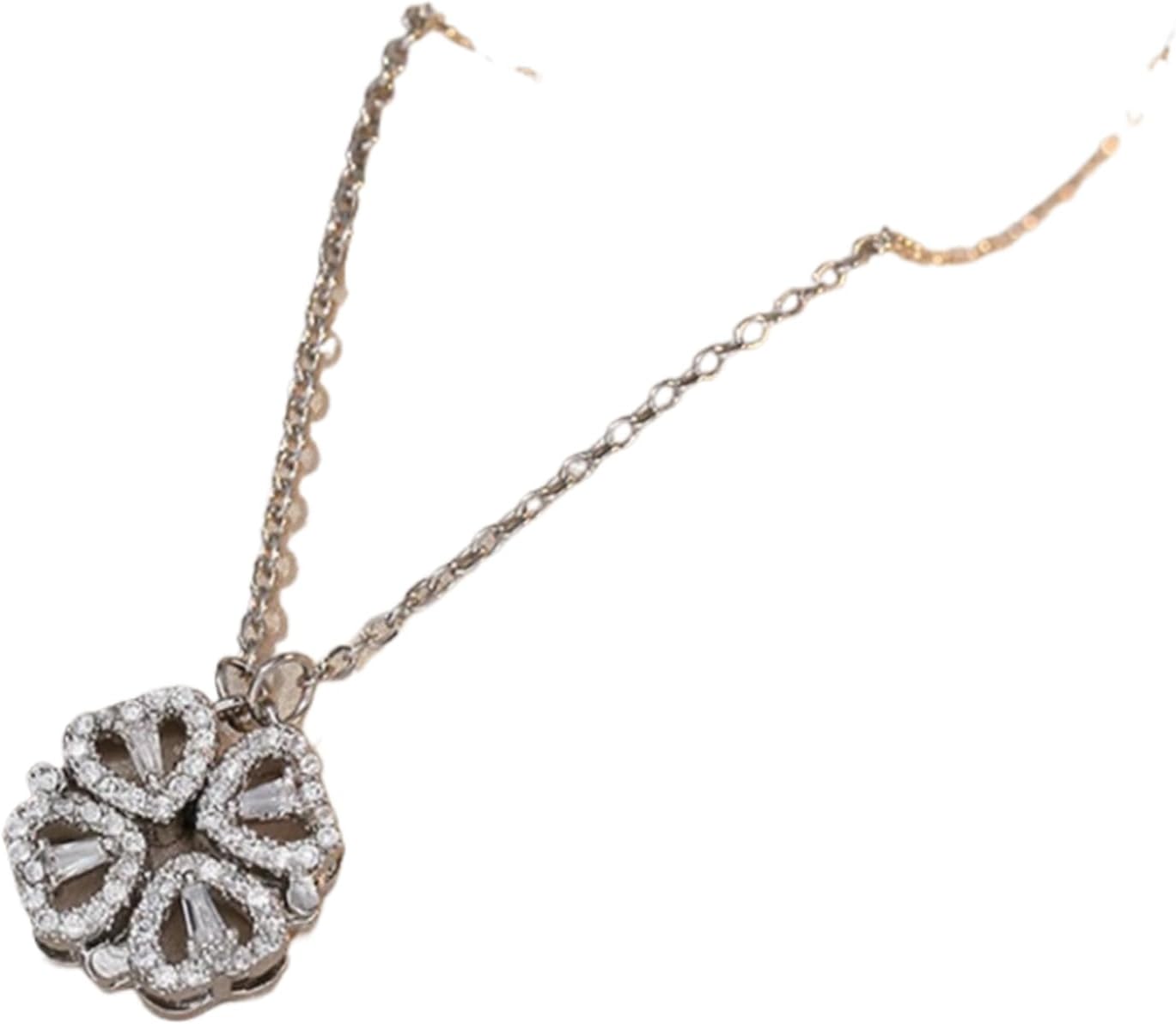 925 Sterling Silver Lucky Heart Necklace For Women, 14K Yellow Gold Retro Lucky Four Leaf Clover Necklace Gothic Love Heart Pendant Choker Necklace, Clover Heart Necklace, 4 Heart Clover Necklace