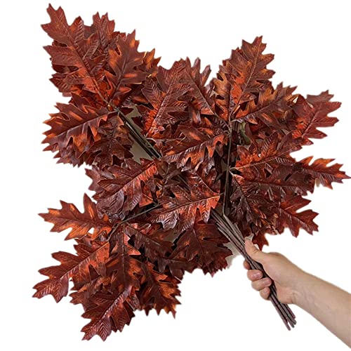Lot de 6 branches de chêne artificielles - Vert - Pour décoration murale - Rouge