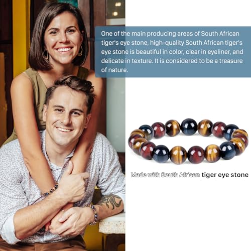 Tiger Eye Bracelet,Relax Anxiety Crystal Beaded Triple Protection Jewelry Bead Stone Chakra Gemstones Bracelets for women men3