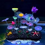 Saim® Glowing Effect Artificial Lotus Root, Leaves and Flowers for Fish Tank Decoration Plastic Aquarium Ornament