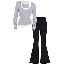 Teen Girls 2 Piece Outfit Tween Girls Clothes Long Sleeve Top Bell-Bottomss Pants Outfits, Sizes 11-18 Years