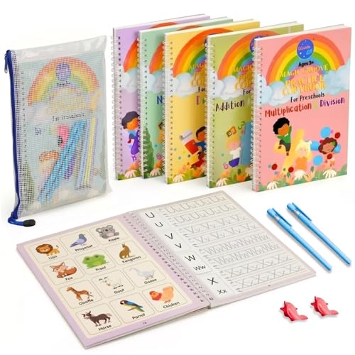 Magic Handwriting Practice Workbooks - Large Grooved Hand Writing Books for Kids 3-8 Toddler Writing Practice Preschool Activity Books Large Size 24x16cm