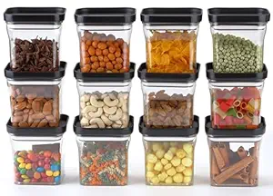 KWORLD 600 ML Square Air Tight Plastic Containers For Kitchen Storage Box For Kitchen Containers Set Organizer Items and Storage Grocery Food Rice Pasta Spices Pulses Dry Fruit Cereal Dispenser (6)