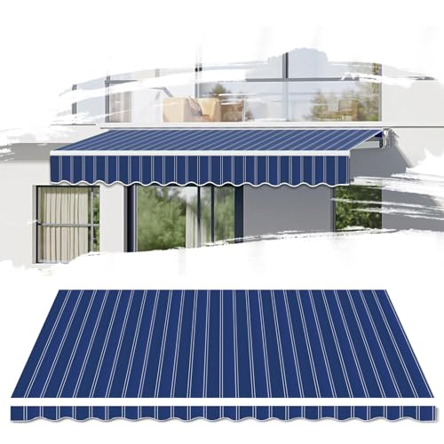 Copertura di ricambio per tenda da sole per patio (solo tessuto), tenda parasole per porte e finestre con protezione anti-UV, 100% poliestere da 280 g, per finestre e porte e giardini (strisce blu,