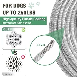 Dog Tie Out Cable 10FT,Dog Runner Lead for Yard with Heavy Duty Safety Buckle,Dog Zipline for Backyard,Dog Tether for Small Large Dogs Up to 250LBS,Dog Chain Leash for Outside,Camping,Outdoor
